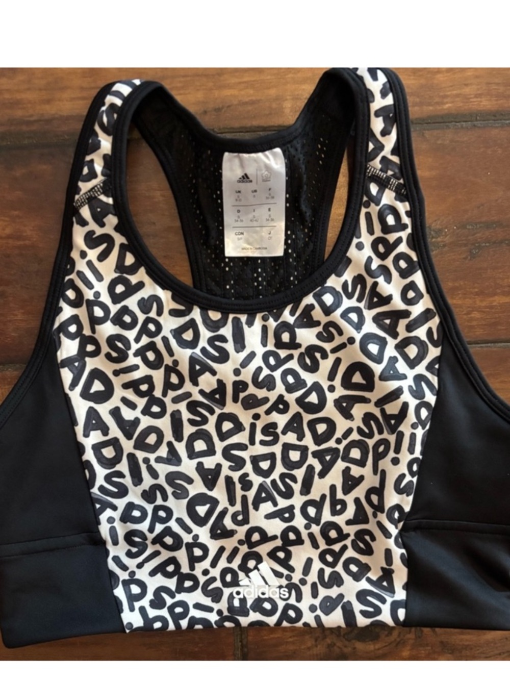adidas Black and White Logo Graphic Sports Bra